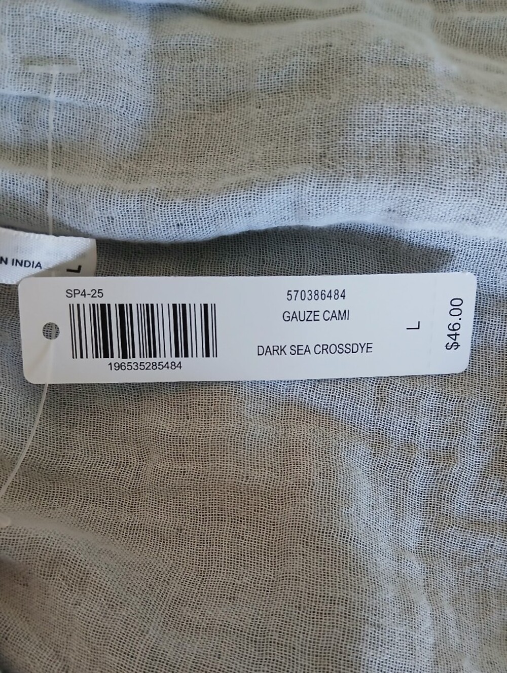 New With Tags Soma 100% Cotton Gauze Cami Dark Sea Crossdye Blue Large - Picture 3 of 8